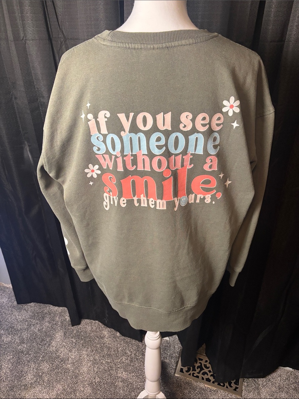 Jadelynn Brooke Olive Green Crewneck Sweatshirt with Pastel Back Graphic